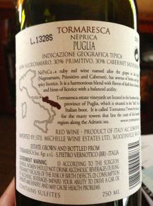 2010 Tormaresca Neprica Red Blend Puglia, Italy.
