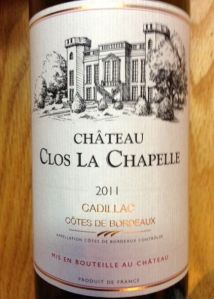2011 Chateau Close la Chapelle, Cotes de Bordeaux Cadillac Red Blend, Bordeaux, France.