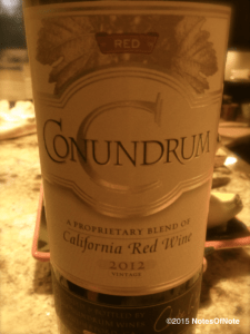 2012 Conundrum Red Wine, California, USA.