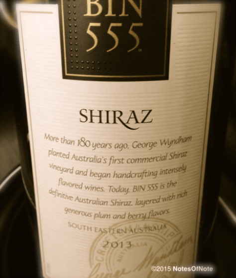 2013 Wyndham Estate Bin 555 Shiraz, South Eastern Australia.