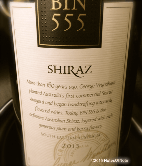 2013 Wyndham Estate Bin 555 Shiraz, South Eastern Australia.