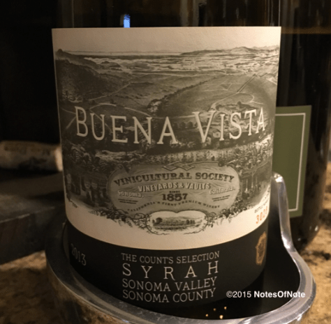 2013 Count's Selection, Syrah, Buena Vista Winery, Sonoma Valley, California, USA.