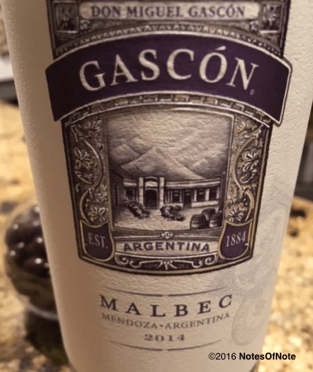 2014 Gascon Malbec, Mendoza, Argentina.