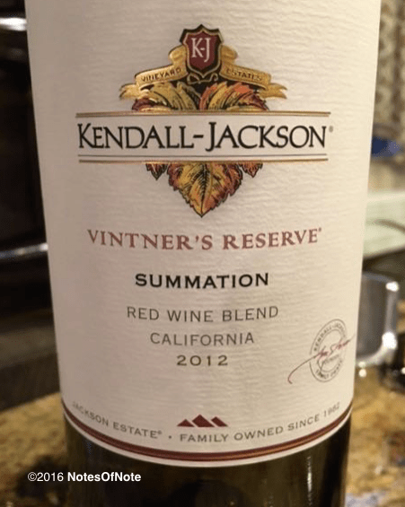 2012 Summation Red Wine Blend, Vintner's Reserve, Kendall-Jackson, Santa Rosa, California, USA.