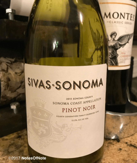 2015 Sivas-Sonoma Pinot Noir, Sebastiani Wines, Sonoma County, California, USA.