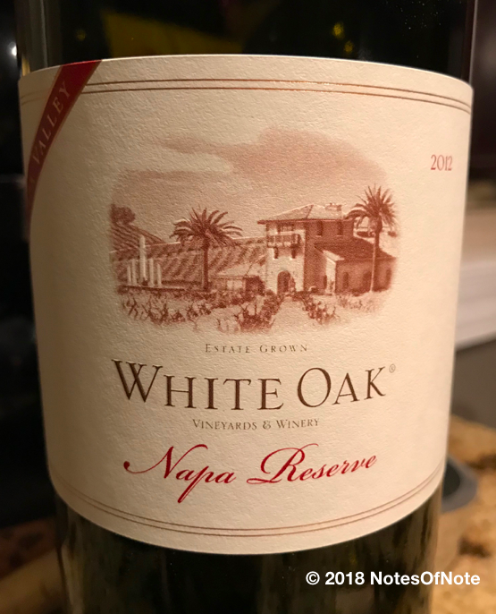 2012 White Oak Vineyards & Winery Cabernet Sauvignon Napa Reserve, Napa Valley, California, USA.