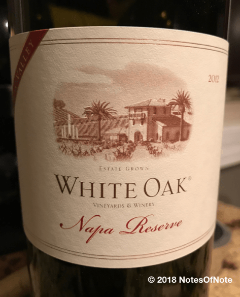 2012 White Oak Vineyards & Winery Cabernet Sauvignon Napa Reserve, Napa Valley, California, USA.