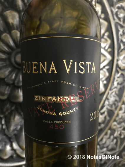 2015 Zinfandel Private Reserve, Buena Vista Winery, Sonoma County, California, USA.