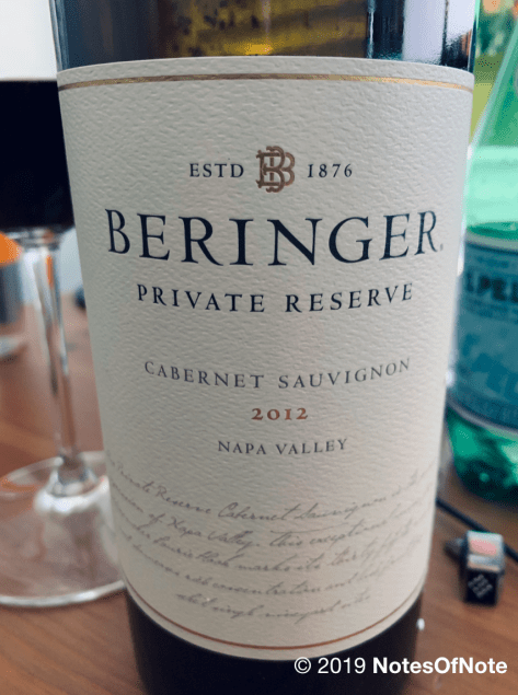2012 Private Reserve Cabernet Sauvignon, Beringer Vineyards, California, USA.