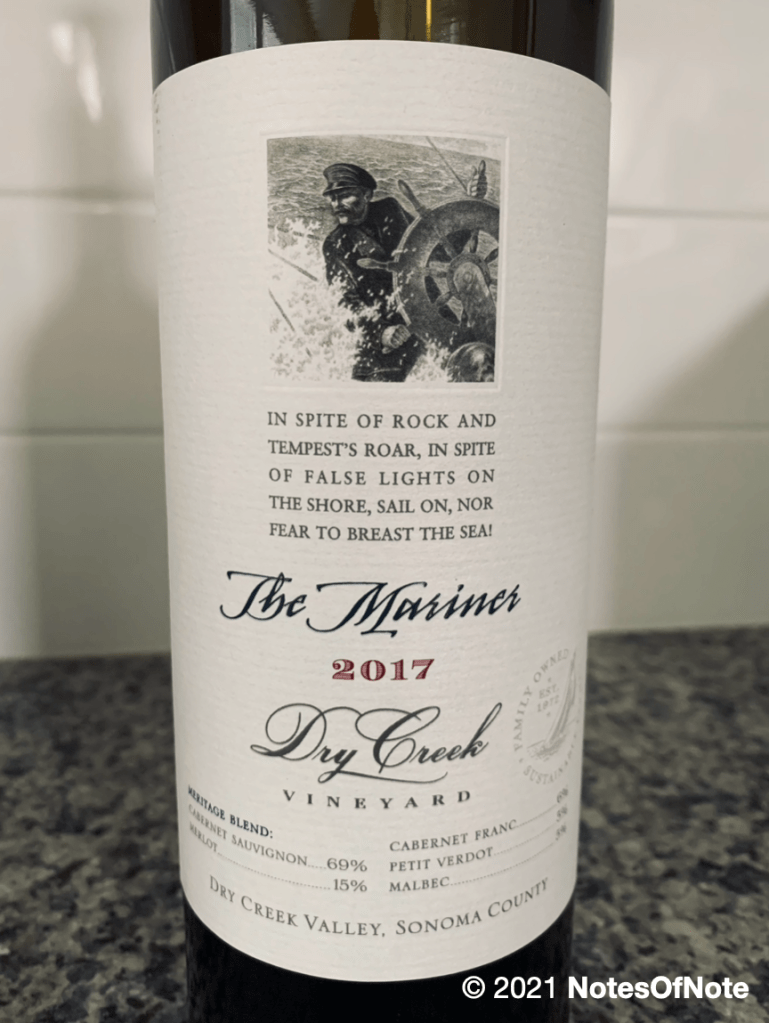 2017 The Mariner, Dry Creek Vineyard, Dry Creek Valley, Sonoma County, California, USA.