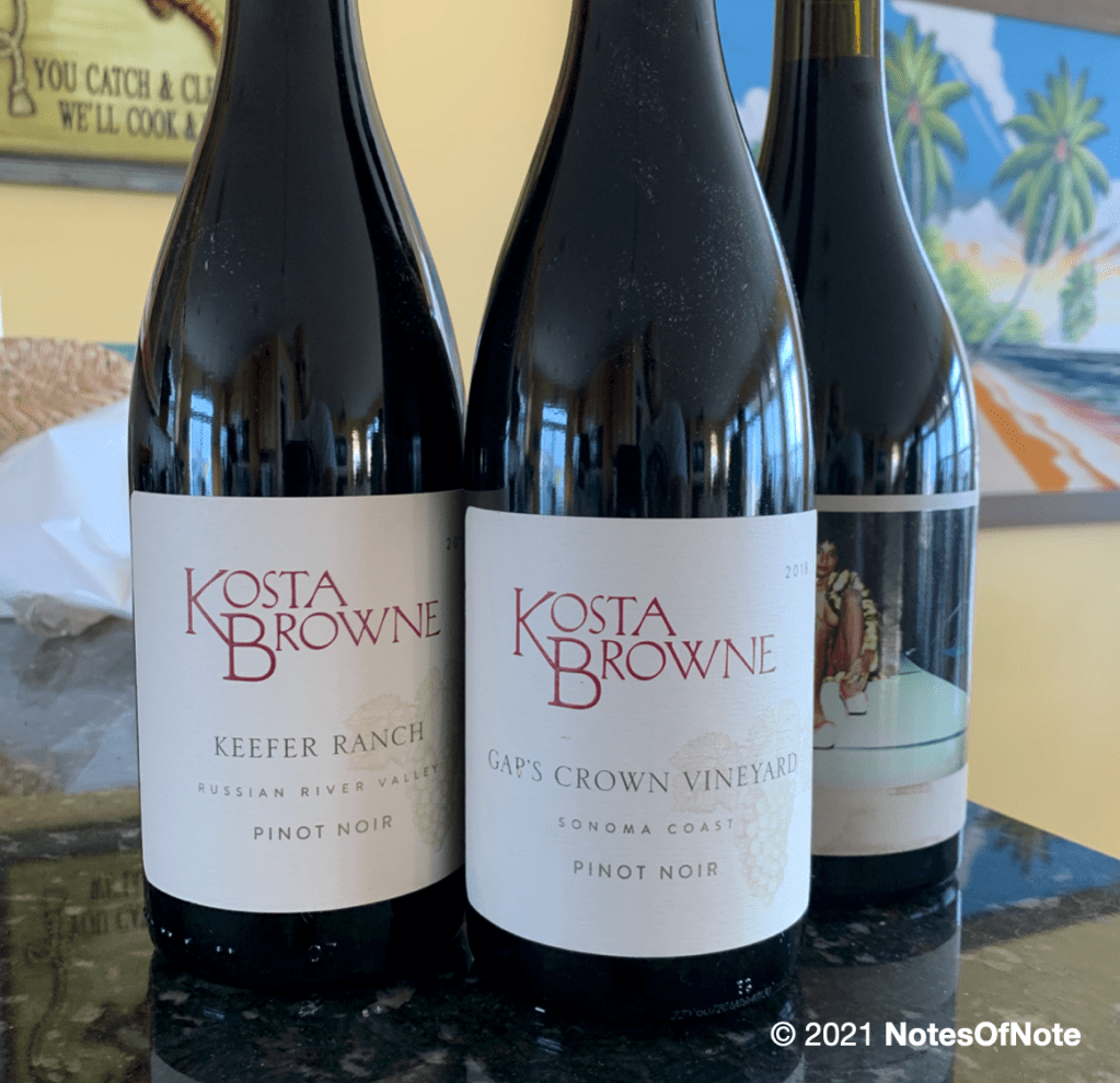 2015 Pinot Noir, Keefer Ranch, Kosta Browne; 2015 Pinot Noir, Gap's Crown Vineyard, Costa Browne; 2018 Machete Red Wine, Orin Swift Cellars