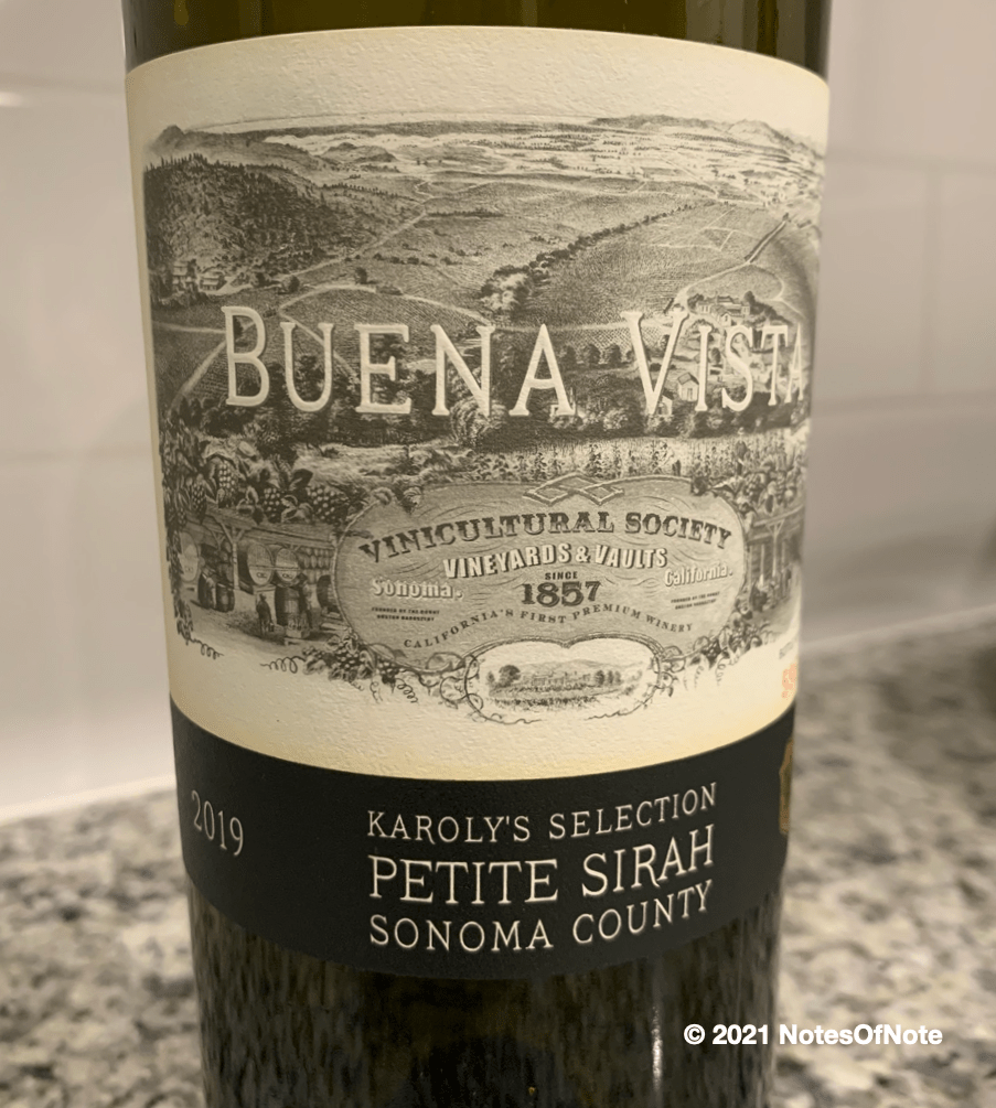 2019 Karoly's Selection Petite Sirah, Buena Vista Winery, Sonoma, California, USA.